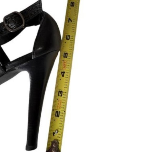 Moda Spana Women's Black Leather Slip On Open Toe Comfort High Heel Size 10M - Picture 4 of 8